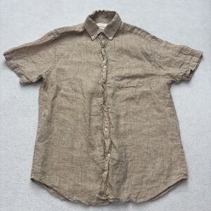 Porter And Ash 100% Linen Men’s Medium Short Sleeve Tan Casual Button Shirt